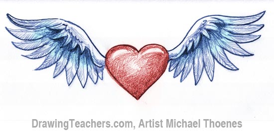 How to Draw a heart with Wings