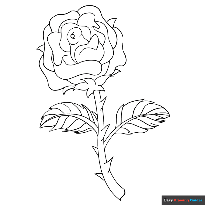Free printable rose with stem coloring page