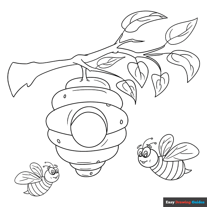 Free printable bee hive coloring page