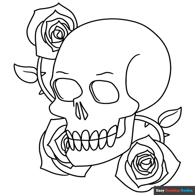 Free printable skull land rose coloring page