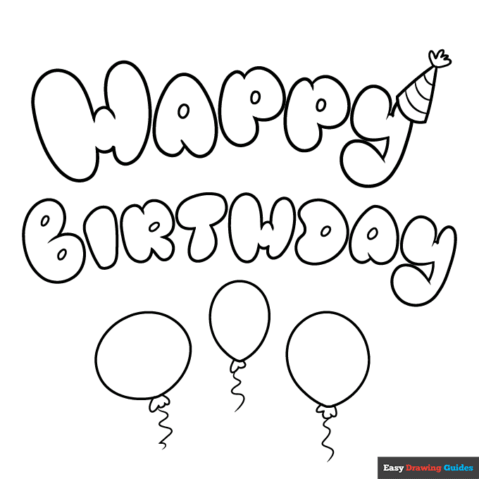 Free printable happy birthday in bubble letters coloring page