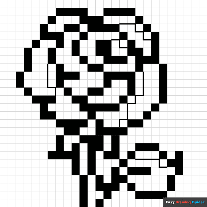 Free printable rose pixel art coloring page