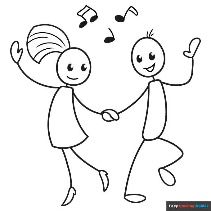 Free printable stick figures dancing coloring page