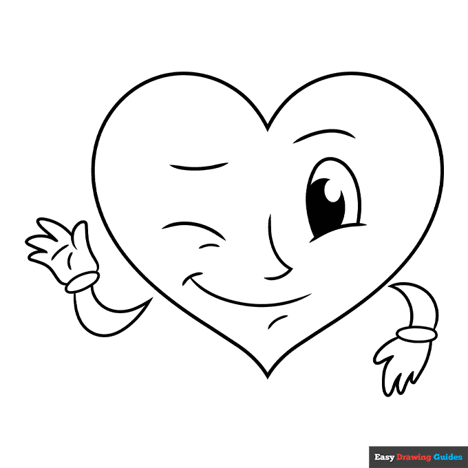 Free printable easy cute heart smiley face coloring page