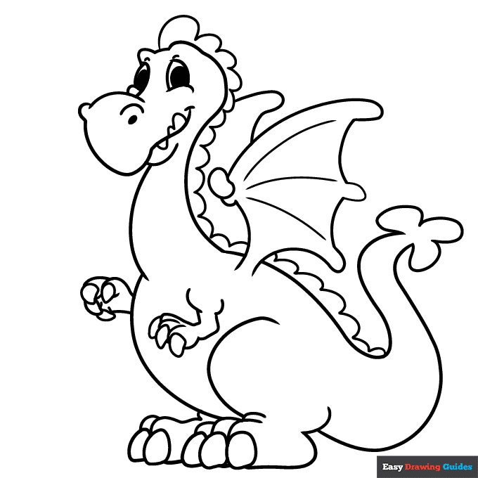 Free printable cute easy dragon for kids coloring page
