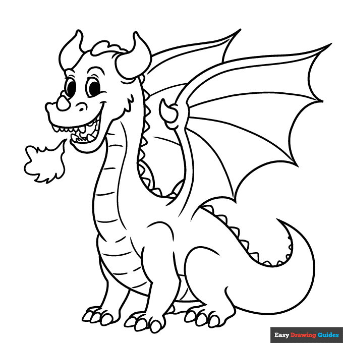 Free printable cartoon dragon coloring page