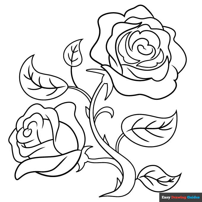 Free printable black and white rose coloring page