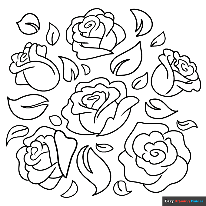 Free printable rose doodle coloring page