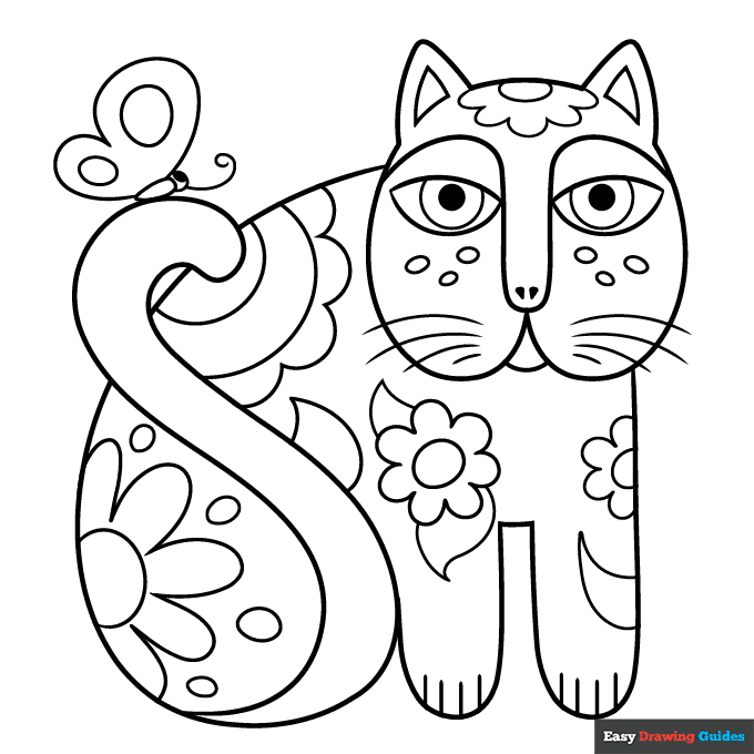 Free printable abstract laurel burch cat coloring page