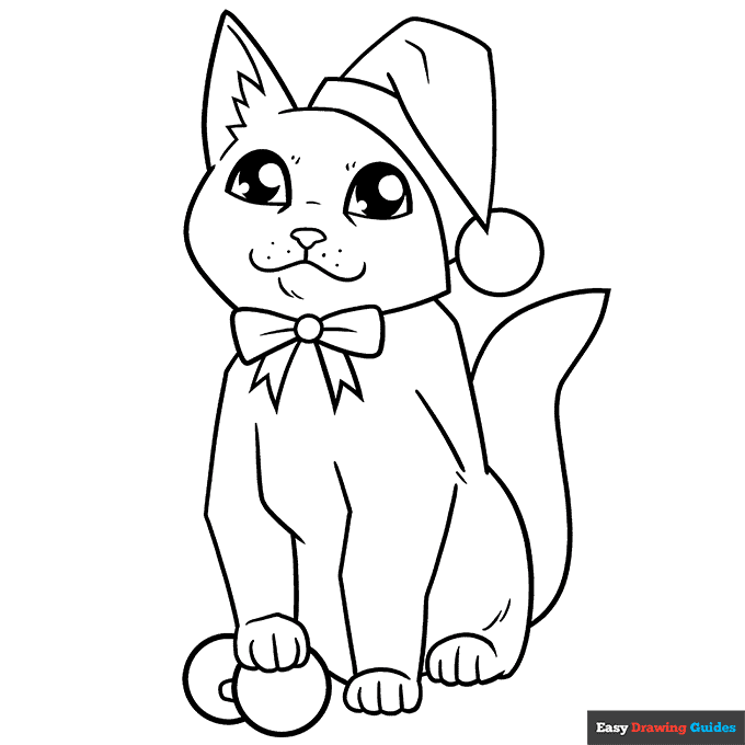 Free printable cute Christmas cat coloring page