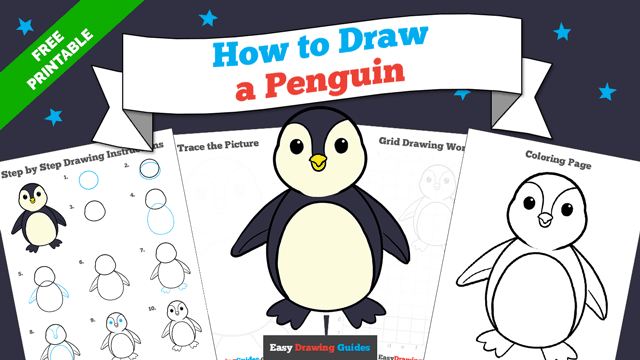 Free printable page - how to draw penguin