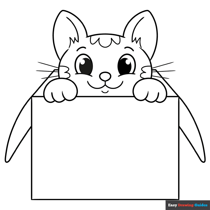 Free printable cat in a box coloring page
