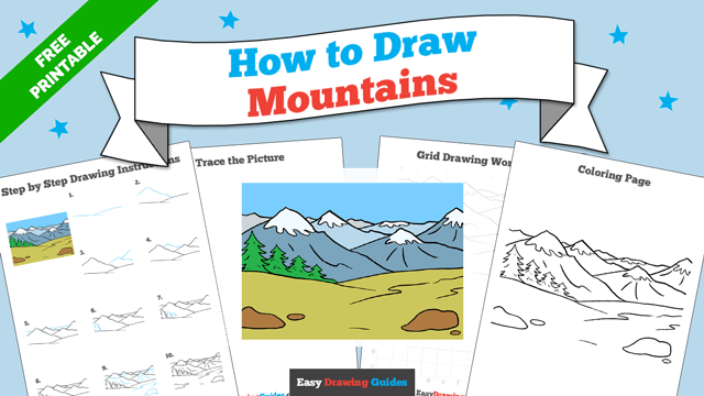 Free printable page - how to draw mountains