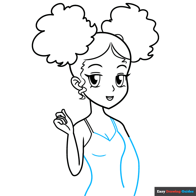 Black Anime Girl step-by-step drawing tutorial: step 8