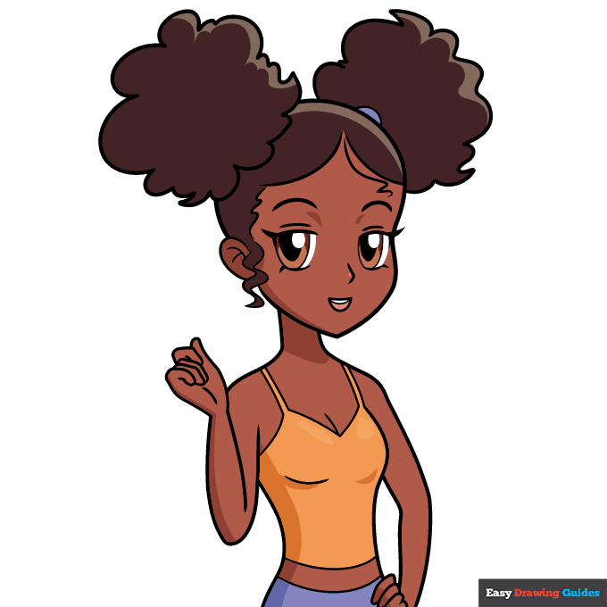 Black Anime Girl step-by-step drawing tutorial: step 11