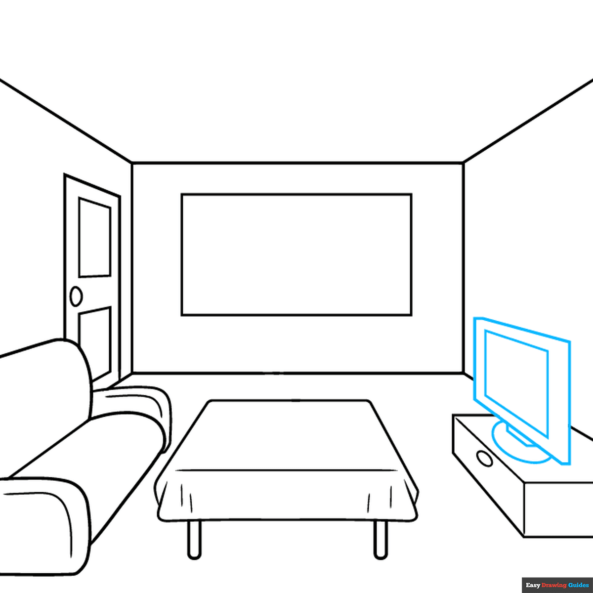Easy Room in One-Point Perspective step-by-step drawing tutorial: step 5