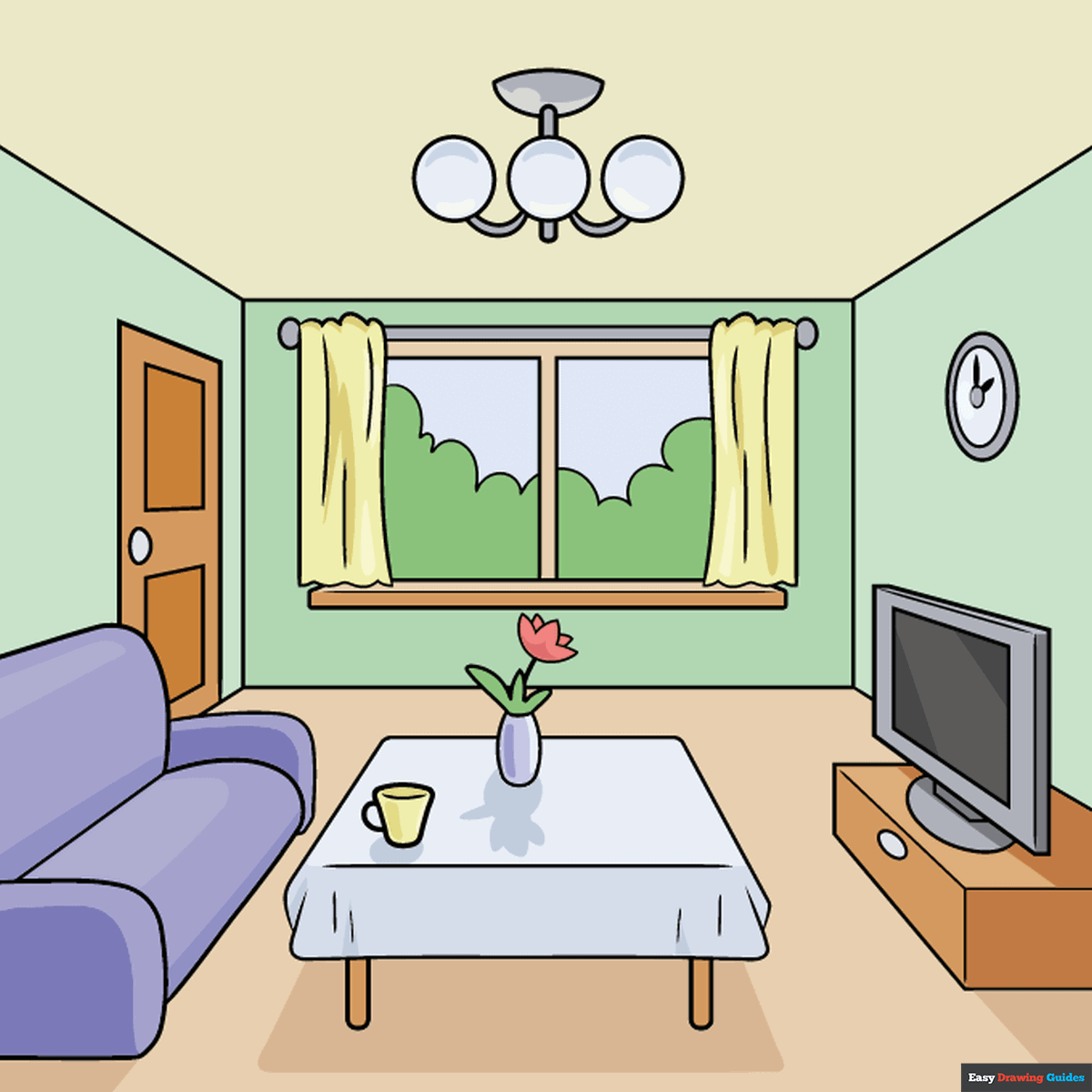 Easy Room in One-Point Perspective step-by-step drawing tutorial: step 11