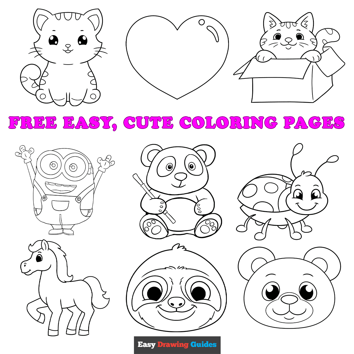 Free printable frea easy, cute coloring pages - pinterest image
