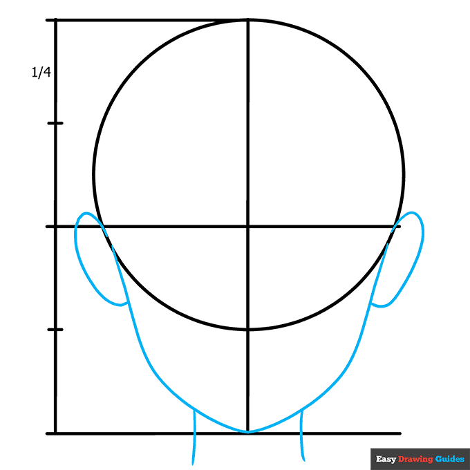 Anime Head and Face in Front View step-by-step drawing tutorial: step 2