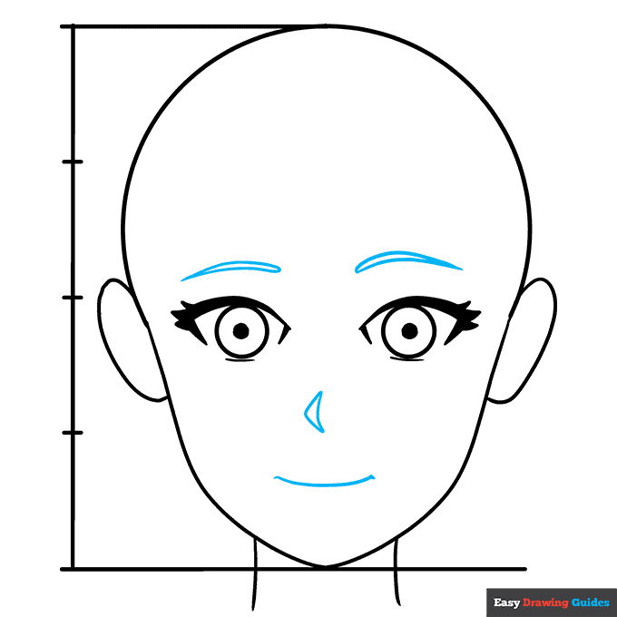 Anime Head and Face in Front View step-by-step drawing tutorial: step 4