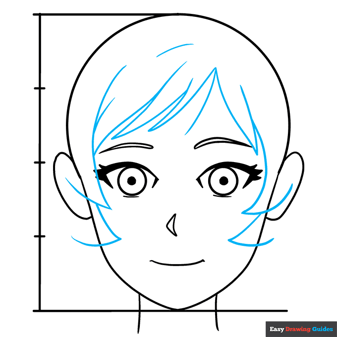 Anime Head and Face in Front View step-by-step drawing tutorial: step 5
